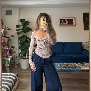 Free People Floral Long Sleeve Top